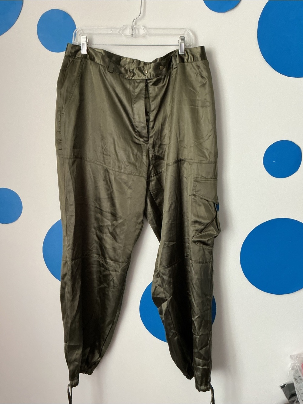 Ashley Stewart Satin Olive Utility Cargo Pants